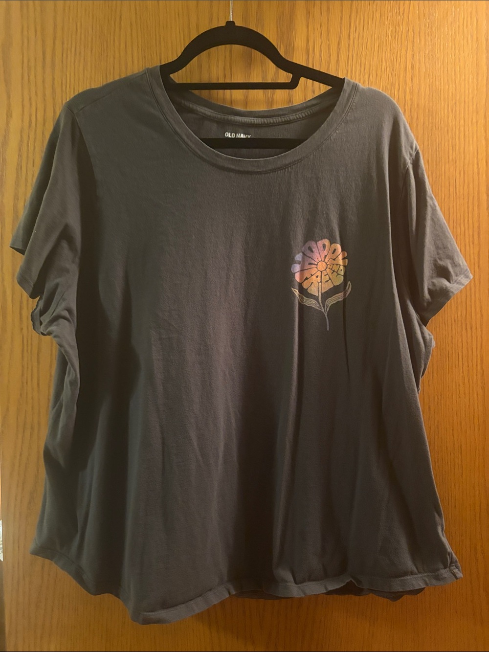 Old Navy Charcoal Short-Sleeve Tee with Rainbow Flower Graphic